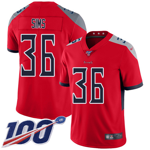 Tennessee Titans Limited Red Men LeShaun Sims Jersey NFL Football 36 100th Season Inverted Legend